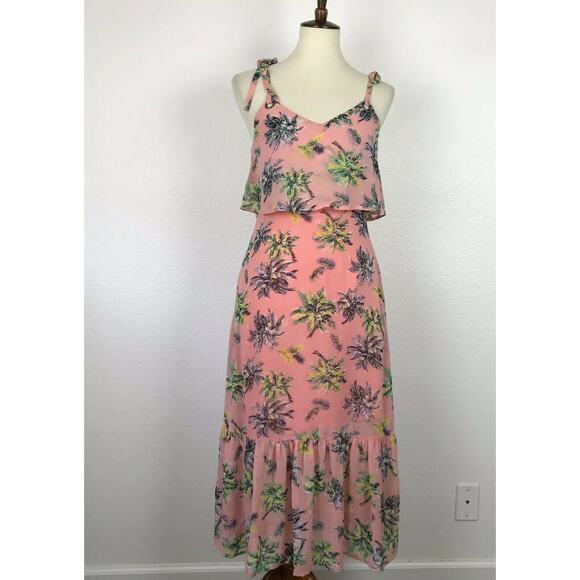 Line + Dot Tropical Print Ruffled Midi Tank Dress - Picture 1 of 12